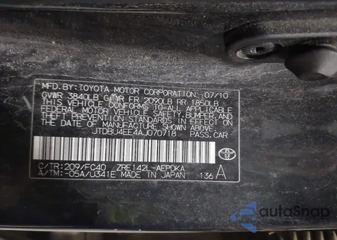 2010 Toyota Corolla Le из США, поврежденный, VIN JTDBU4EE4AJ070718